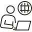 Icono de conectividad empresarial con ordenador portátil, dispositivo móvil y red global.
