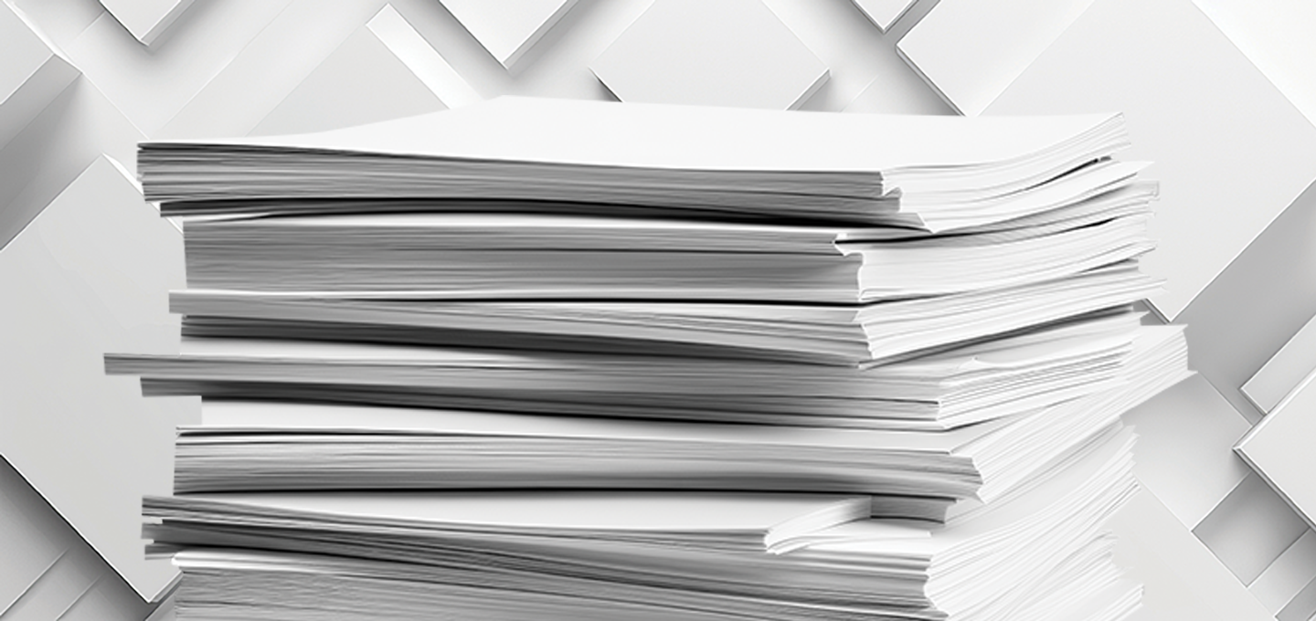A stack of papers on a white background