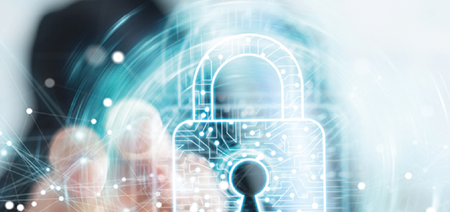 A padlock made of circuit board patterns symbolising cybersecurity, with a human hand suggesting control over digital security measures.