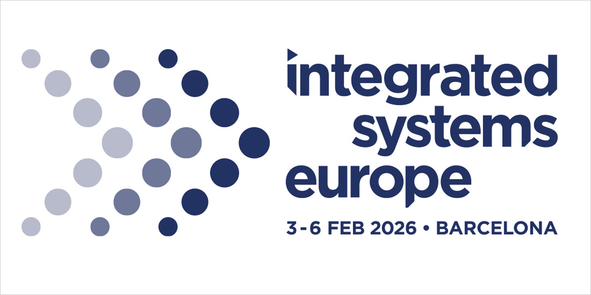 banner of the Integrated Systems Europe 2026 in white and blue